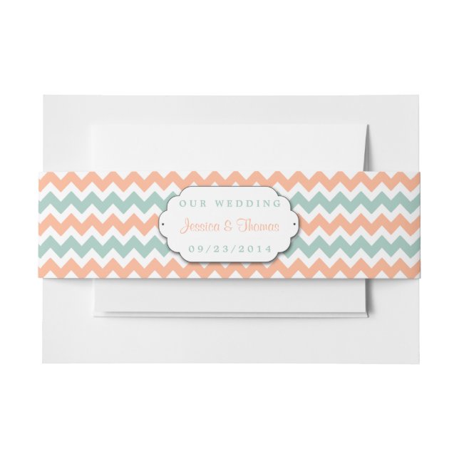 The Modern Chevron Wedding Collection Peach & Mint Invitation Belly Band (Front Example)