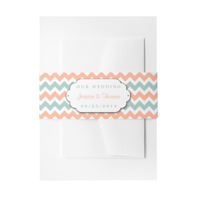 The Modern Chevron Wedding Collection Peach & Mint Invitation Belly Band (Front Example)