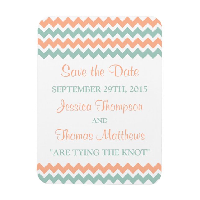 The Modern Chevron Wedding Collection Peach & Mint Magnet (Vertical)