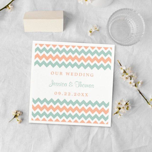 The Modern Chevron Wedding Collection Peach & Mint Napkin (Creator Uploaded)