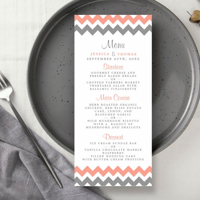 The Modern Chevron Wedding Collection- Pink & Grey Menu (Creator Uploaded)