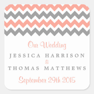 The Modern Chevron Wedding Collection- Pink & Grey Square Sticker