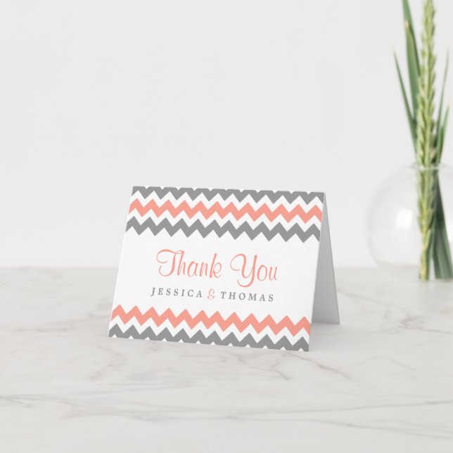 The Modern Chevron Wedding Collection- Pink & Grey Thank You Card (Front)
