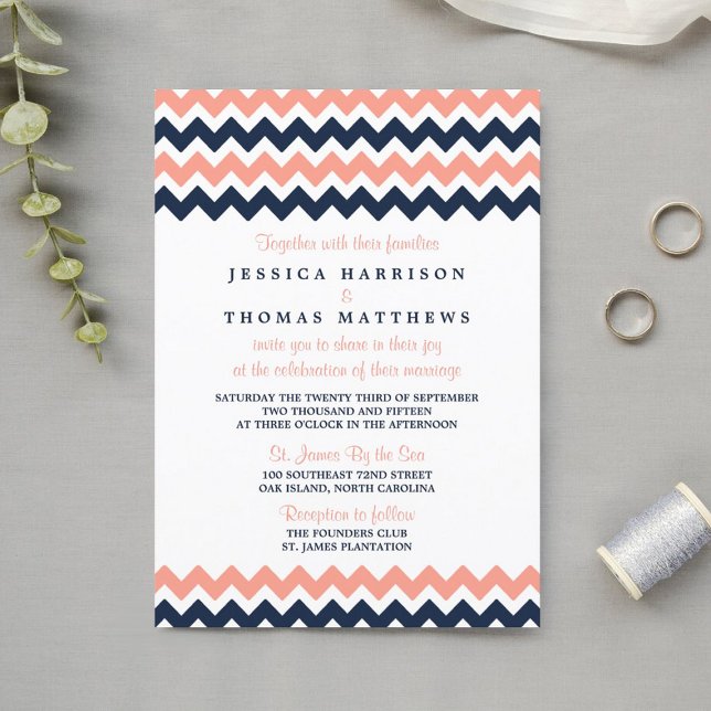 The Modern Chevron Wedding Collection- Pink & Navy Invitation (Creator Uploaded)