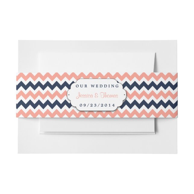 The Modern Chevron Wedding Collection- Pink & Navy Invitation Belly Band (Front Example)