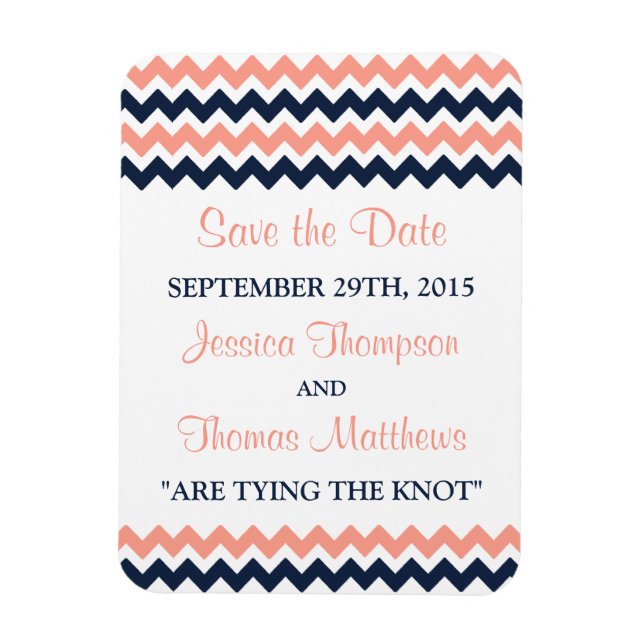 The Modern Chevron Wedding Collection- Pink & Navy Magnet (Vertical)