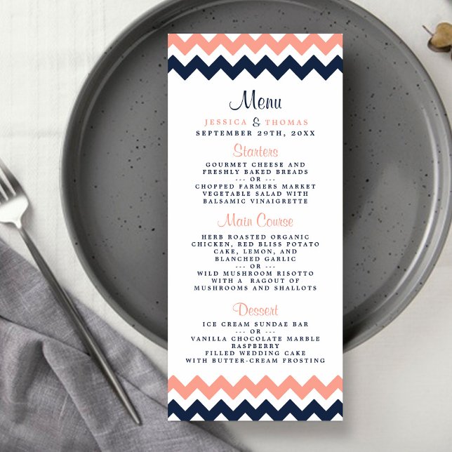 The Modern Chevron Wedding Collection- Pink & Navy Menu (Creator Uploaded)
