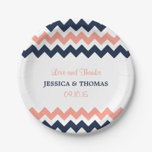 The Modern Chevron Wedding Collection- Pink & Navy Paper Plate