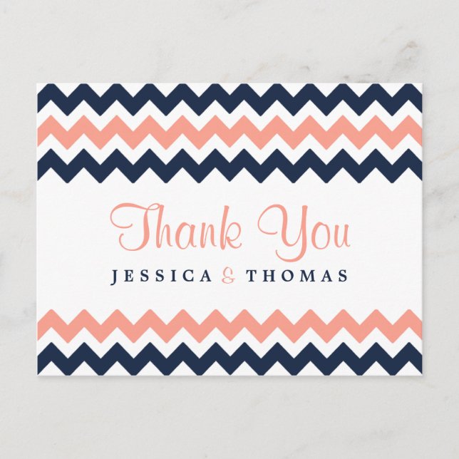 The Modern Chevron Wedding Collection- Pink & Navy Postcard (Front)