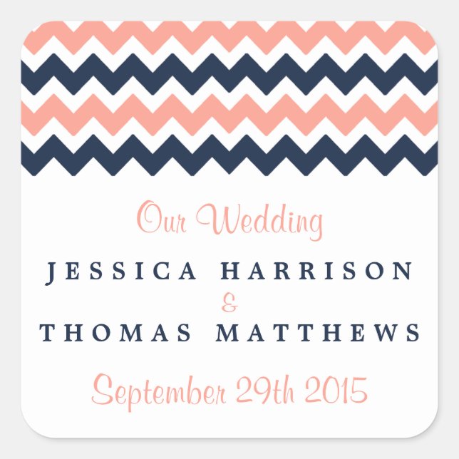 The Modern Chevron Wedding Collection- Pink & Navy Square Sticker (Front)