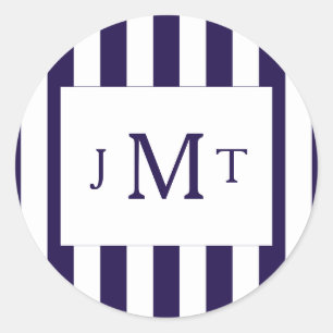 The Modern Navy Stripe Wedding Collection Classic Round Sticker
