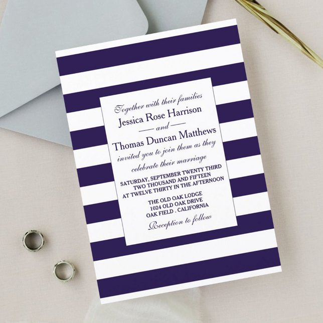 The Modern Navy Stripe Wedding Collection Invitation (Creator Uploaded)