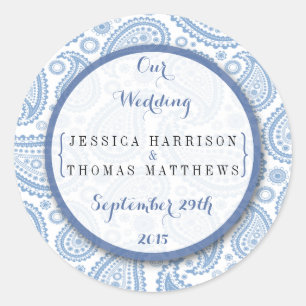 The Modern Paisley Wedding Collection - Blue Classic Round Sticker