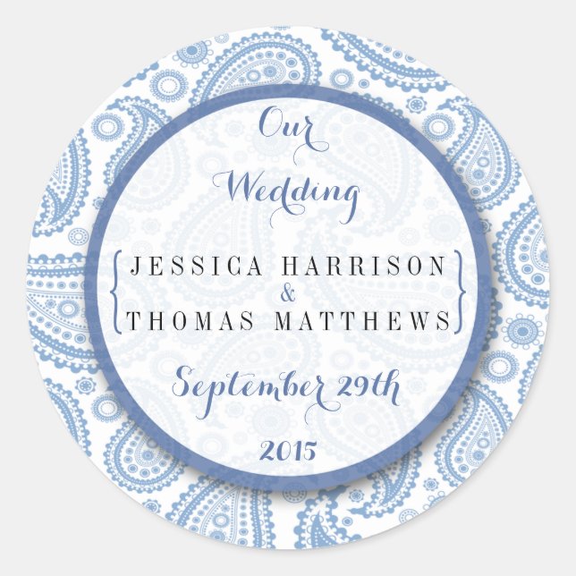 The Modern Paisley Wedding Collection - Blue Classic Round Sticker (Front)