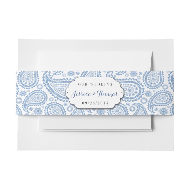 The Modern Paisley Wedding Collection - Blue Invitation Belly Band (Front Example)