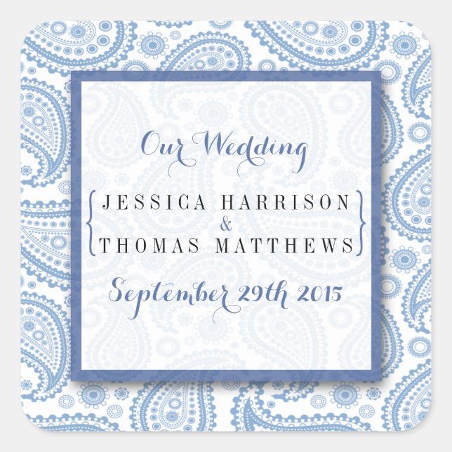 The Modern Paisley Wedding Collection - Blue Square Sticker (Front)
