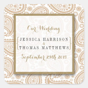 The Modern Paisley Wedding Collection - Brown Square Sticker