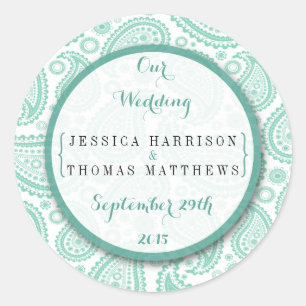 The Modern Paisley Wedding Collection - Green Classic Round Sticker