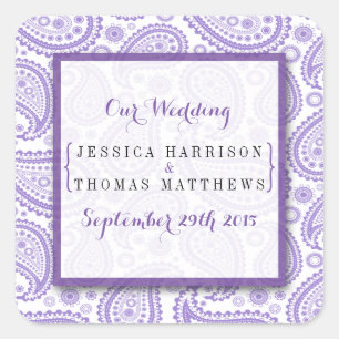 The Modern Paisley Wedding Collection - Purple Square Sticker