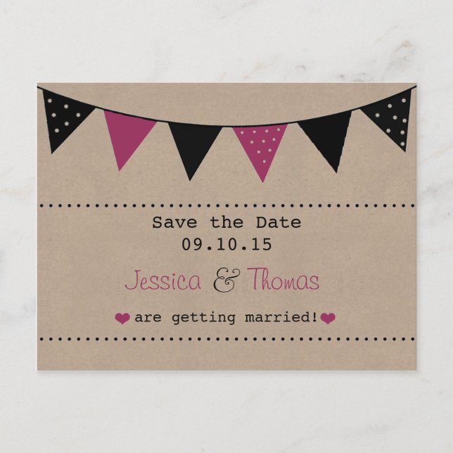 The Modern Pink Bunting Wedding Collection Announcement Postcard (Front)