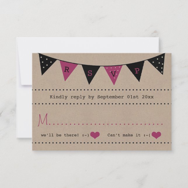 The Modern Pink Bunting Wedding Collection RSVP Card (Front)