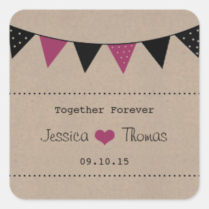 The Modern Pink Bunting Wedding Collection Square Sticker
