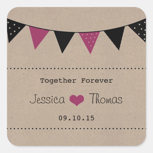 The Modern Pink Bunting Wedding Collection Square Sticker (Front)