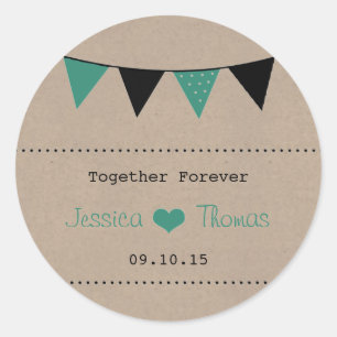 The Modern Turquoise Bunting Wedding Collection Classic Round Sticker