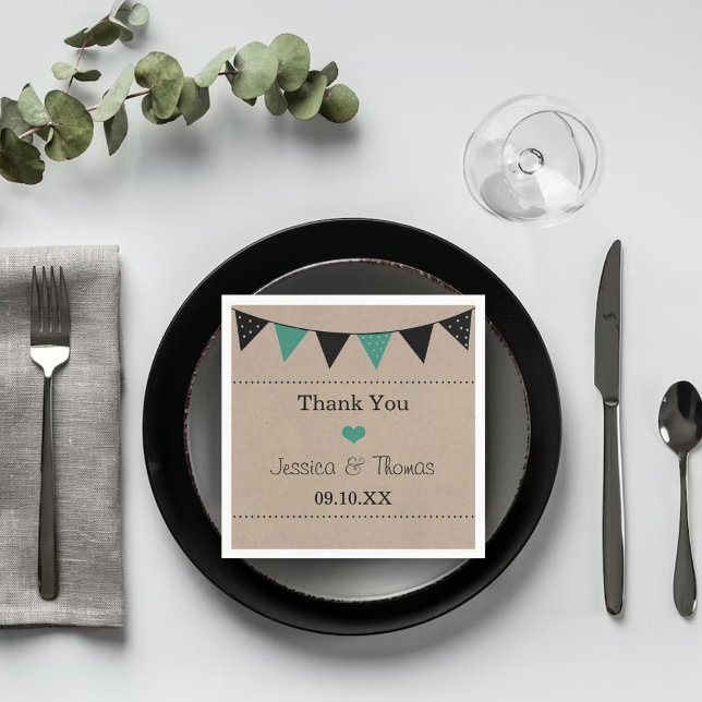 The Modern Turquoise Bunting Wedding Collection Napkin (Creator Uploaded)