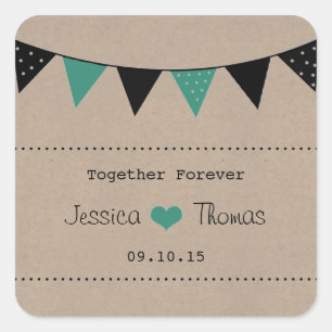 The Modern Turquoise Bunting Wedding Collection Square Sticker