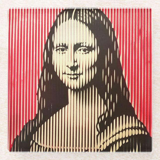 The Mona Lisa in BAUHAUS optical illusion style Glass Coaster (Front)