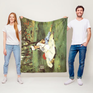 The Monet family in their garden Edouard Manet Fleece Blanket