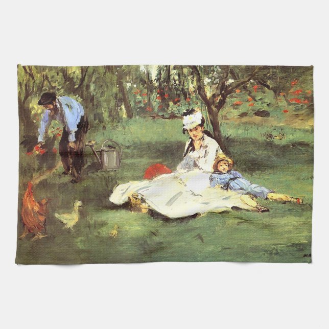  The Monet family in their garden Edouard Manet   Tea Towel (Horizontal)