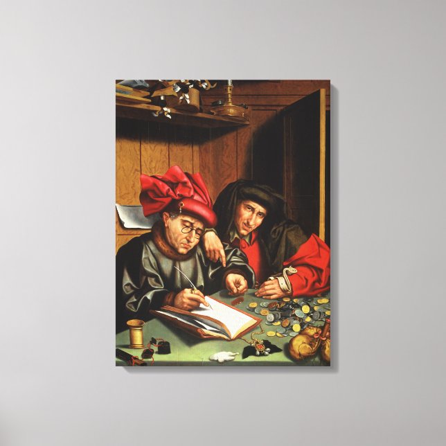 The Money Lenders (oil on oak panel) Canvas Print (Front)