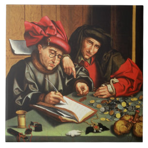 The Money Lenders (oil on oak panel) Tile