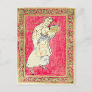 The monk Ruodprehet presenting his book Postcard