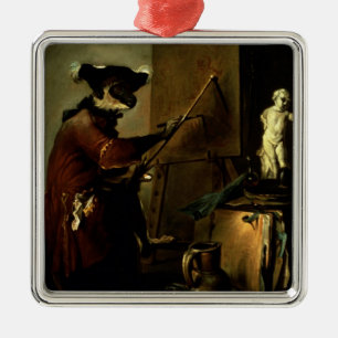 The Monkey Painter, 1740 (oil on canvas) Metal Tree Decoration