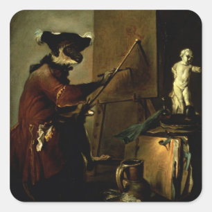The Monkey Painter, 1740 (oil on canvas) Square Sticker