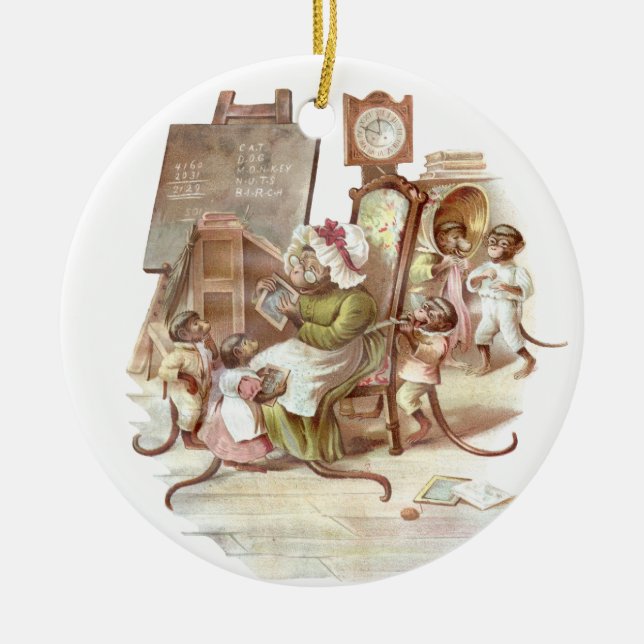 The Monkey School Vintage Illustration Ceramic Tree Decoration (Front)