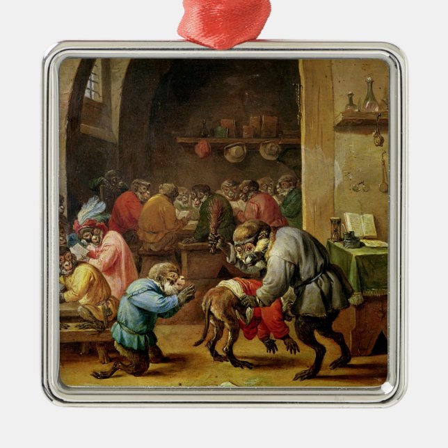 The Monkeys at School Metal Tree Decoration (Front)