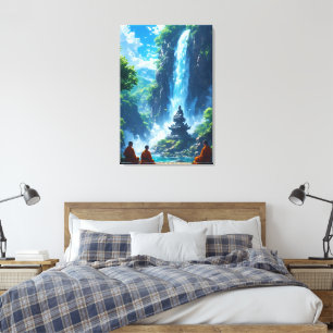The Monks' Tranquil Ascent Canvas Print