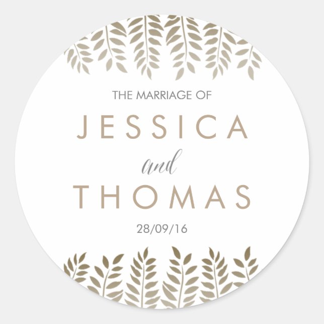The Monochrome Fern Woodland Wedding Collection Classic Round Sticker (Front)
