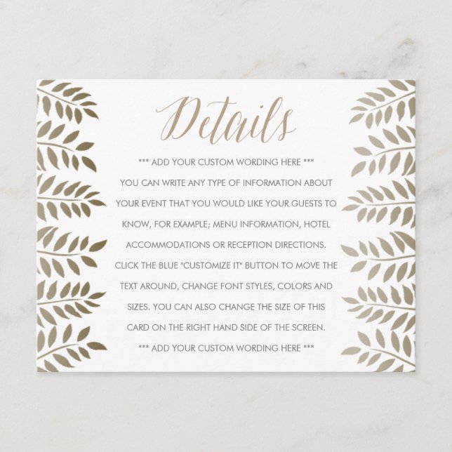 The Monochrome Fern Woodland Wedding Collection Enclosure Card (Front)