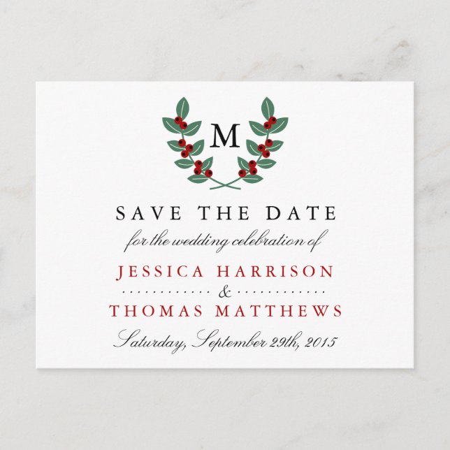 The Monogram Berry Bush Wedding Collection Announcement Postcard (Front)