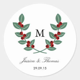 The Monogram Berry Bush Wedding Collection Classic Round Sticker