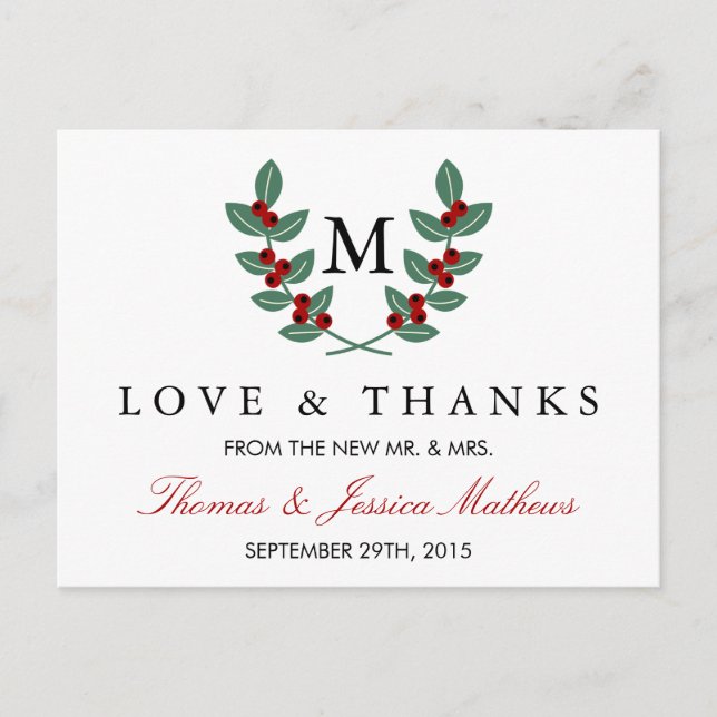 The Monogram Berry Bush Wedding Collection Postcard (Front)