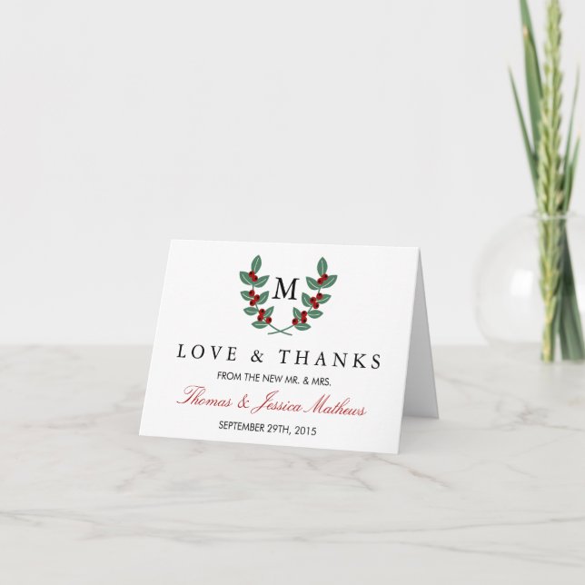 The Monogram Berry Bush Wedding Collection Thank You Card (Front)