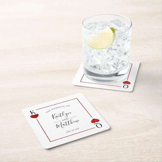 The Monogram Playing Card Wedding Collection Square Paper Coaster (Insitu)