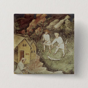 The Month of July, detail of reaping, c.1400 15 Cm Square Badge