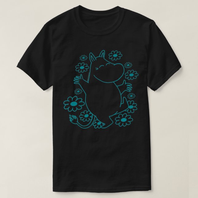 The Moomins Floral Blue Moomin Premium  T-Shirt (Design Front)
